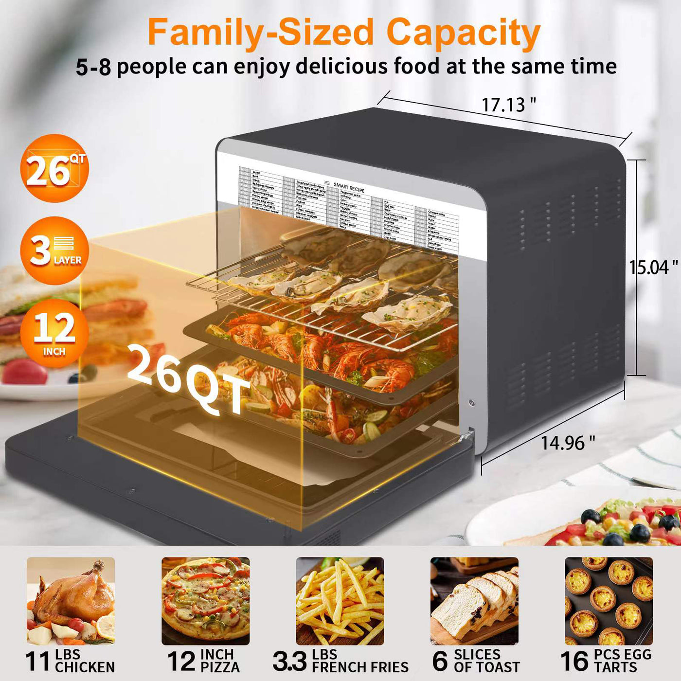 Geek Chef Steam Air Fryer Toast Oven Combo , 26 QT Steam Convection Oven Countertop , 50 Cooking Presets, With 6 Slice Toast